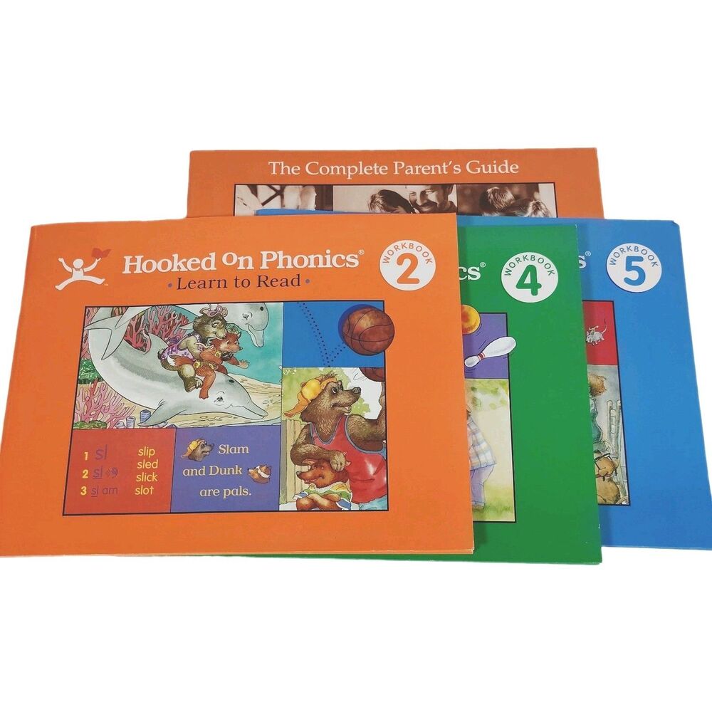 Hooked On Phonics Woorkbook Lot Level 2, 4, 5 Parent Guide Homeschool Reading
